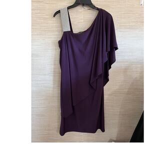 R&M Richards Dark Purple Cocktail Dress with beaded  one-shoulder design 8